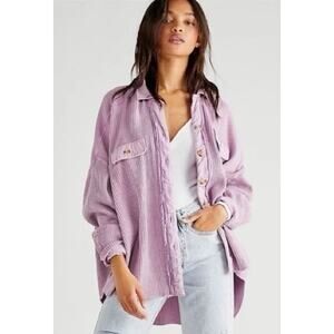 FP One Free People Scout Lavender Waffle Knit Jacket Button Up LARGE
